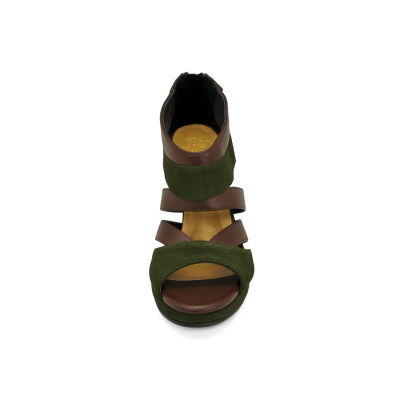 Women Courts High Heel HSC-20 Imported Green Suede-Dark Brown Nappa